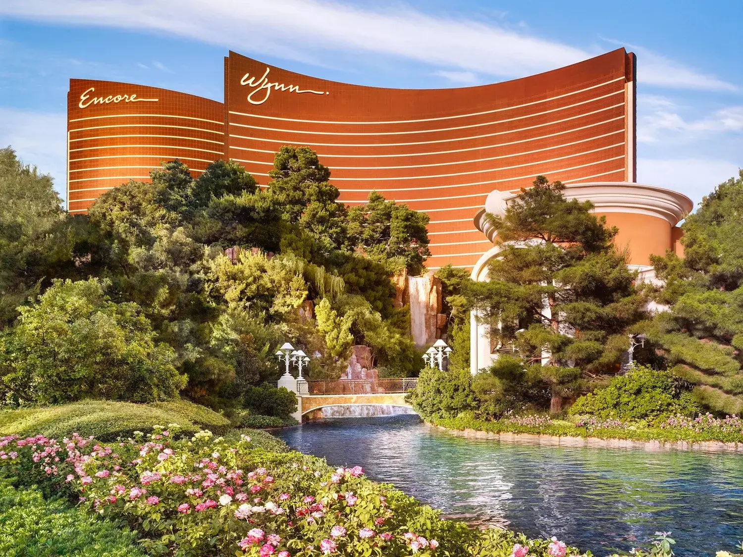 Wynn Las Vegas overlooking its gardens and waterfall
